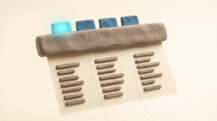 A clay tab bar with a paper panel unfolding beneath it