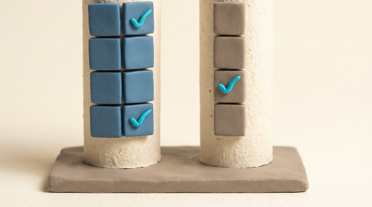 Two clay columns of tiles compared side by side